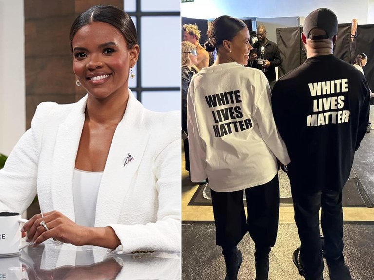 Candace Owens and Kanye West wearing 'White Lives Matter' T-shirts at Paris Fashion Week