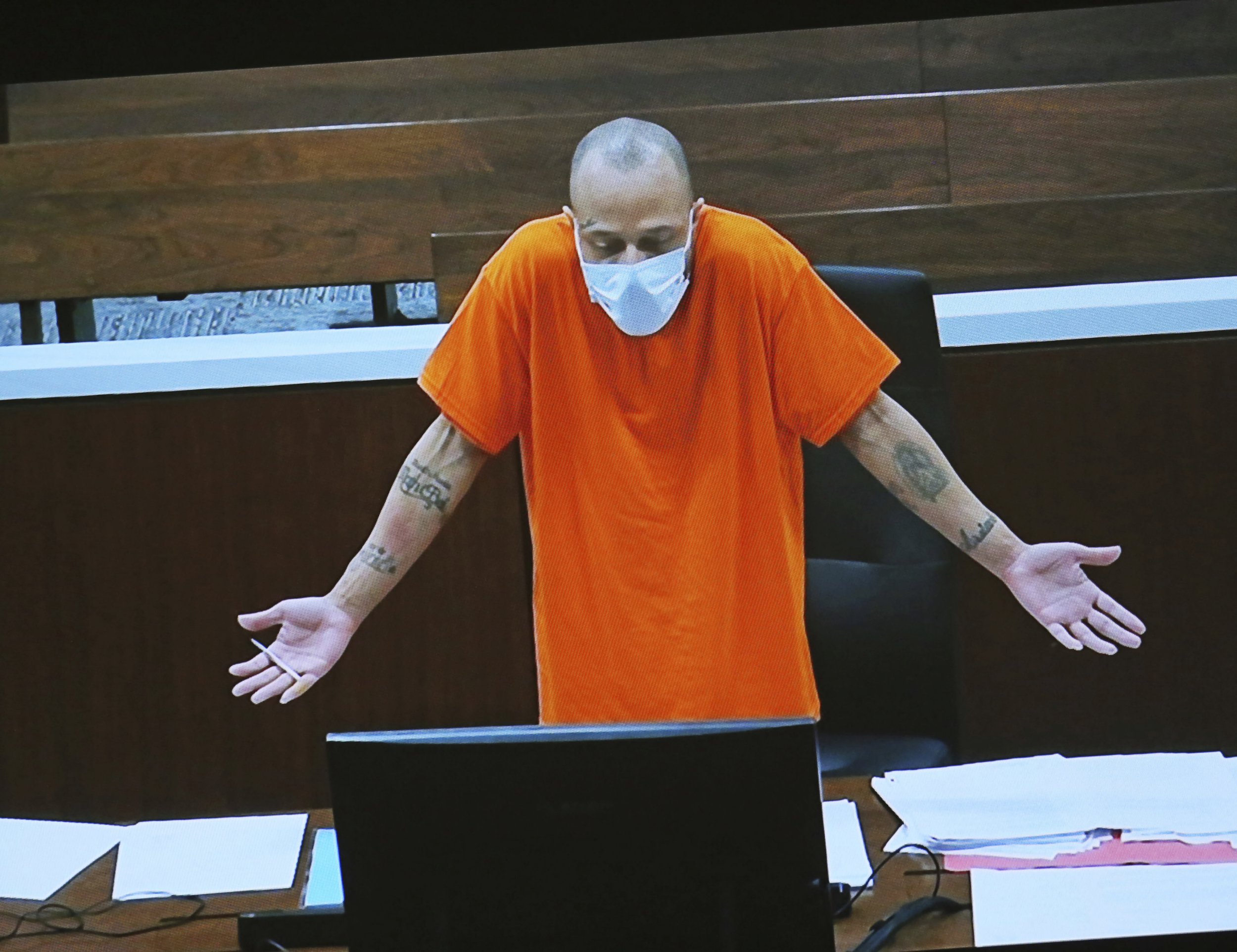 Darrell Brooks shows his frustration on the first day of his trial on Thursday, October 6, 2022, at the Waukesha Courthouse in Waukesha, Wisconsin