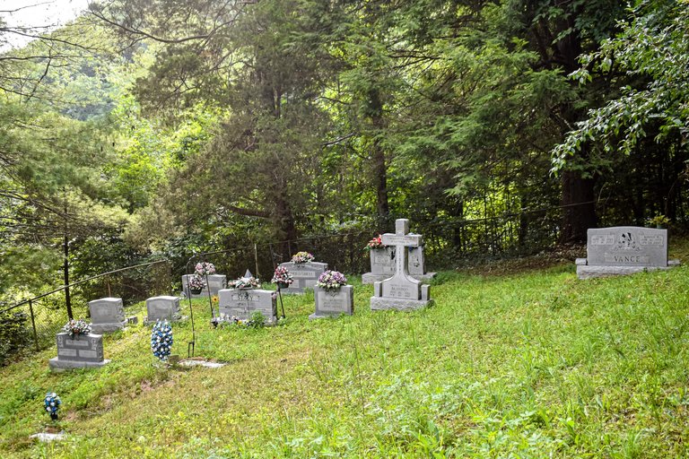 Vance family graves in a hillside cemetery in Breathitt County, Kentucky
